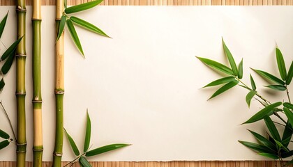 Gray Matte Paper with Bamboo Branches and Leaves