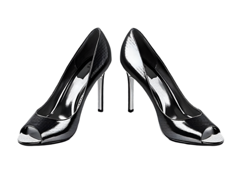 Sleek metallic peep toe stiletto heels isolated on a transparent background shoes footwear