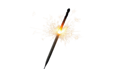 Burning sparkler stick with glowing light and sparks isolated PNG with Transparent Background