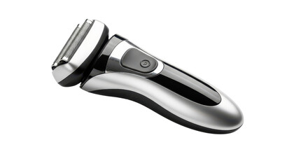 Modern silver and black electric shaver for men's grooming isolated PNG with Transparent Background