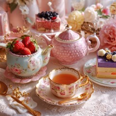 Elegant pink tea party setting