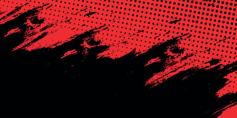 Black abstract background with halftone red dot pattern and black gradient grunge texture. Dotted line comic sports style vector illustration. VOL. 3