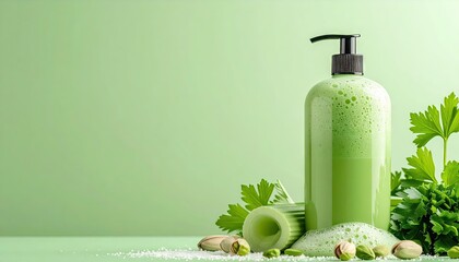 Green Herbal Body Wash Bottle with Celery and Salt