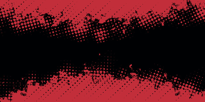 Black abstract background with halftone red dot pattern and black gradient grunge texture. Dotted line comic sports style vector illustration. VOL. 5
