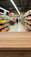 Grocery Aisles Blur: A Wooden Perspective