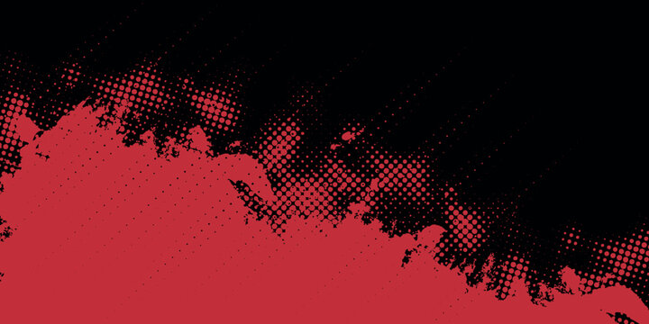 Black abstract background with halftone red dot pattern and black gradient grunge texture. Dotted line comic sports style vector illustration. VOL. 2