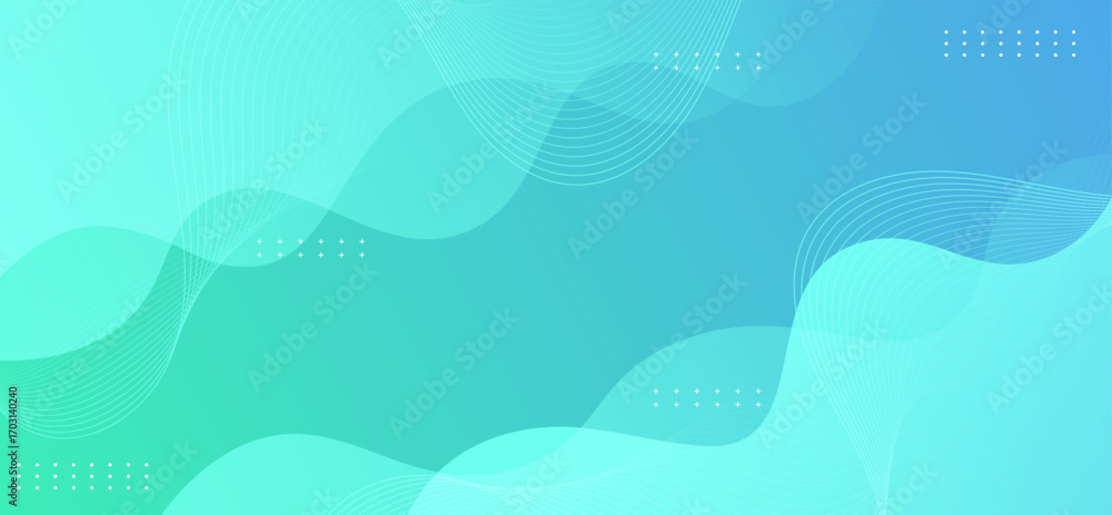 Poster abstract turquoise gradient background with smooth wave lines.