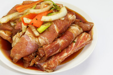 Deagi Galbi, Korean style pork ribs with Vegetables