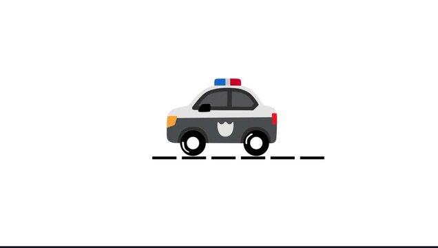 Animated vector of a police car driving on the city street