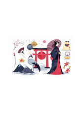 Japan culture set in flat cartoon design.ai