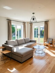 Fototapeta premium Cozy living room interior modern home photography bright space wide angle comfort and style