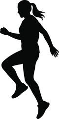 Silhouette of a fit woman running cardio exercise dynamic movement athletic training lifestyle action vector
