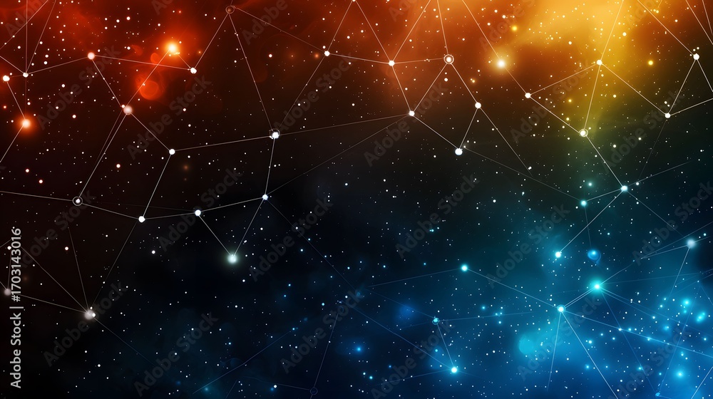 Aufkleber the image showcases a stylized representation of a star-filled space with nebulae in shades of orang