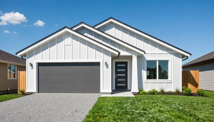 New modern home exterior suburban neighborhood photography clear sky front view contemporary design