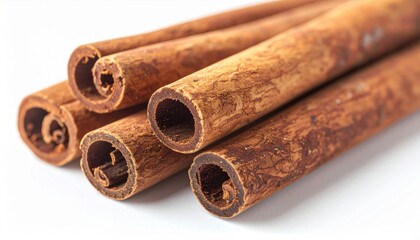 Detailed Cinnamon Sticks on White Background Isolated Macro Shot for Culinary Use