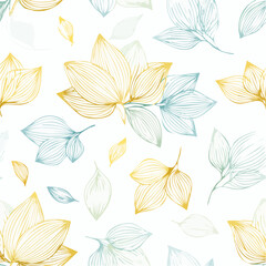 Obraz premium A beautiful watercolor painting of blue and yellow leaves on a white background the leaves are arranged in a repeating pattern 2