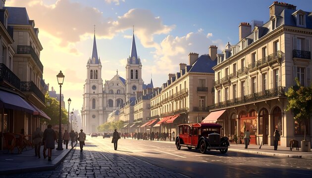 Parisian street scene at dawn