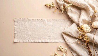 Neutral-toned Oval Tray with Linen Fabric and Dried Flowers