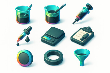 Set of Colorful Science and Laboratory Icons
