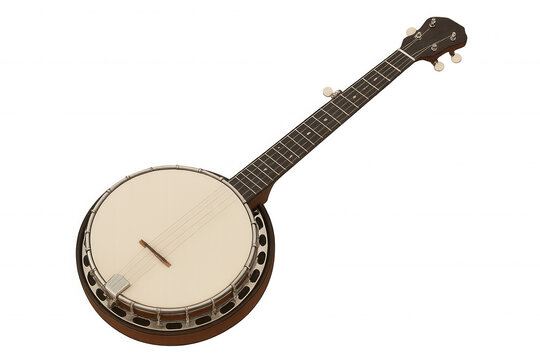 Classic five-string banjo lying on a transparent background, ready for bluegrass or folk music compositions