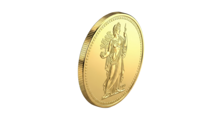 Gold coin with woman figure isolated PNG with Transparent Background