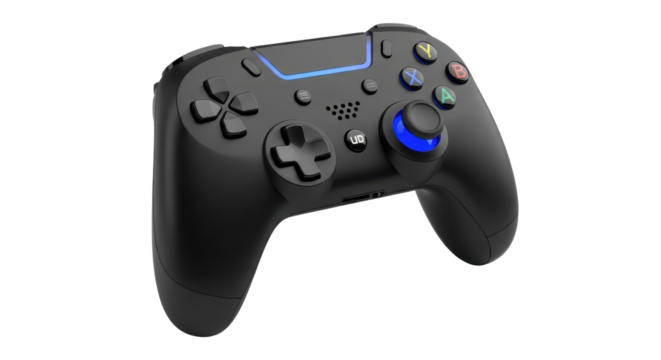Black wireless gamepad controller for video gaming isolated PNG with Transparent Background - Powered by Adobe