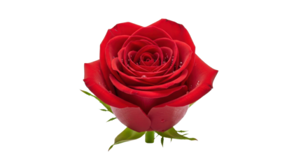 Single vibrant red rose bloom close-up isolated PNG with Transparent Background