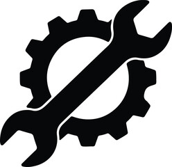 Vector wrench tool repair with gear machine silhouette illustrator