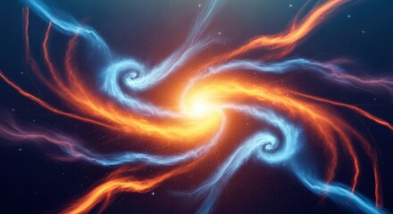 Fototapeta premium Abstract swirling vortex of orange and blue energy with a bright core.