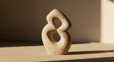 Abstract Stone Sculpture, Number Eight, Modern Art, Beige, Minimalist Design, Home Decor, Interior Design