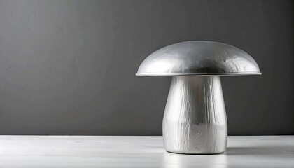 Pewter Gray Metal Mushroom Sculpture on White Surface