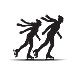 Couple Ice Skating Silhouette Holding Hands