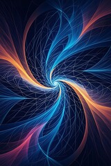 A swirling fractal flame of vibrant blue and orange light creates a dynamic, abstract energy background