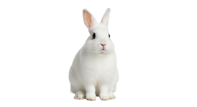Cute white rabbit sitting looking forward isolated PNG with Transparent Background