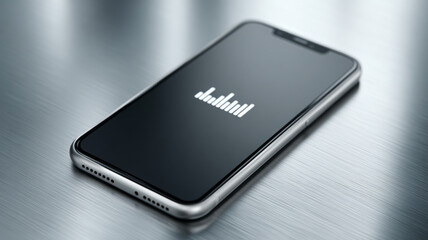 Sleek smartphone displaying a soundwave graphic on screen.