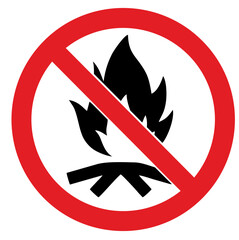 No Fire flame icon crossed in red circle Burn sign isolated on silhouette Vector