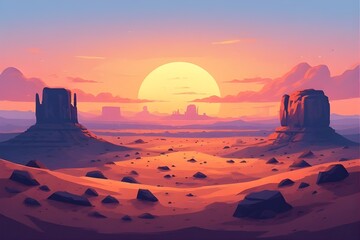 Majestic desert landscape with buttes at sunset evokes feelings of adventure and exploration travel