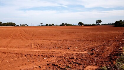 Red Clay Field Under a Blue Sky