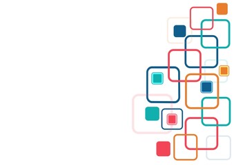 Abstract colorful square background design. Minimal abstract background with overlapping colorful square shapes on white. Perfect for presentation, business, and modern graphic design themes.