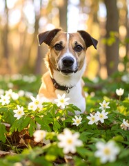 Dog in a spring forest