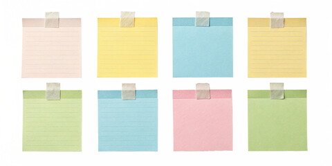 Pastel Sticky Notes Collection on Transparent Background for Mockups and Planning
Set of Pastel Blank Sticky Notes with Tape – Minimalistic Digital Stationery