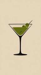 Minimalist olive cocktail design for advertising, bars or restaurants