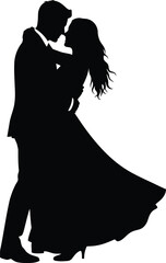 Romantic couple silhouette dancing elegantly together love forever union vector