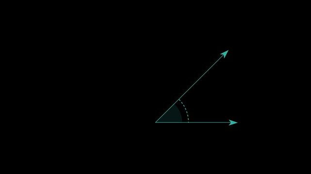 45 degree obtuse angle teaching measurement animation, Perfect for tutorials or visual explanations on incline dynamics alpha channel, on a black background.