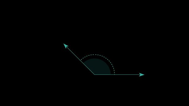 145 degree obtuse angle teaching measurement animation, Perfect for tutorials or visual explanations on incline dynamics alpha channel, on a black background.