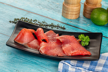 Delicous sliced salmon fillet  ready to eat