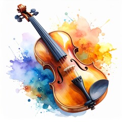 Fototapeta premium Detailed Watercolor Painting of a Classical Violin with Artistic Color Splashes
