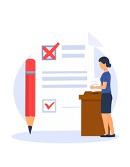 Woman reviewing a document with checkmarks and errors