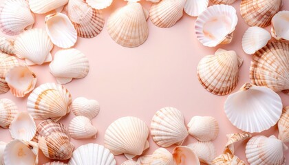 Seashells Frame on Pink Background