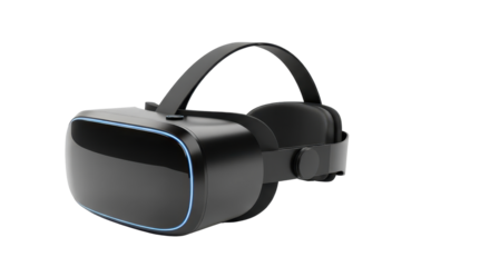 Black Modern Virtual Reality Headset HMD Isolated on White Background